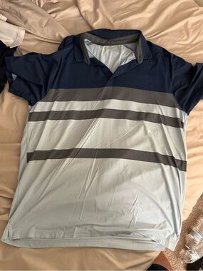 Under Armour Navy and Light Gray Striped Performance Polo
